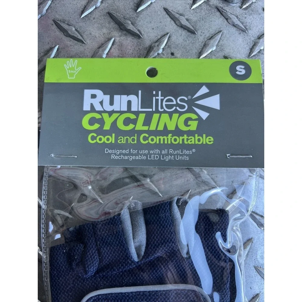 RunLites Cycling Bike Padded Fingerless Light Gloves With Battery Navy Sz Small